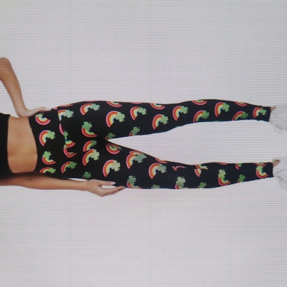 Goldsheep St. Patrick’s Day Raunbow Four Leaf Clover Black Leggings Small - Picture 1 of 9